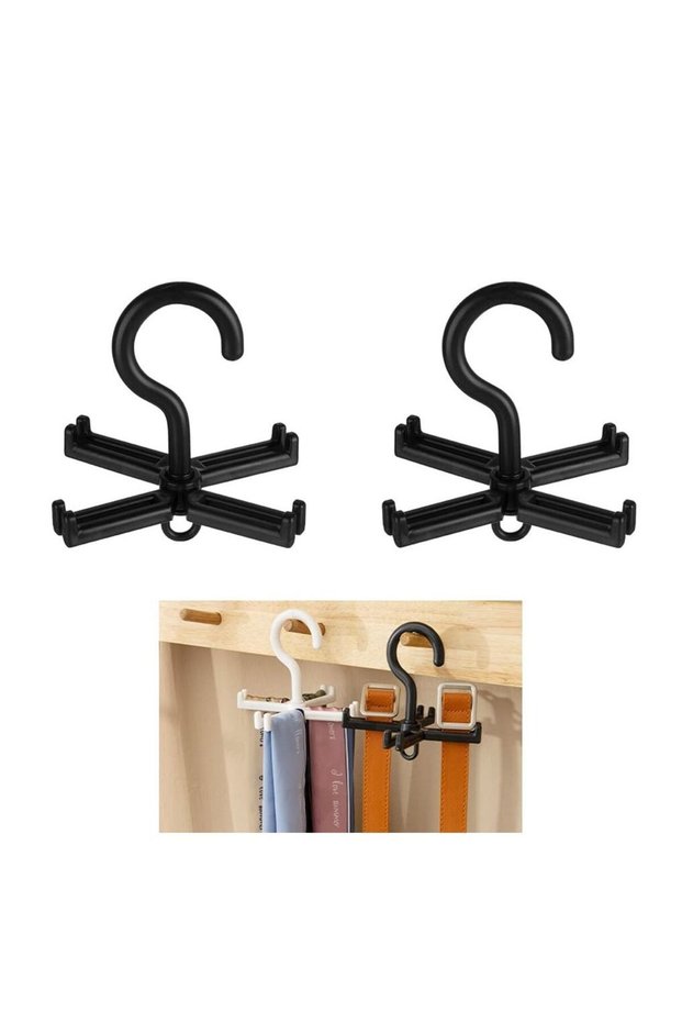 KASTWAVE Belt Hanger for Closet - 360° Rotating Belt Organizer Belt Rack Ties and Belt Holder Closet Storage Accessory Hooks for Belts, Ties, Scarves, (8 Pack, 4 Black 4 White)