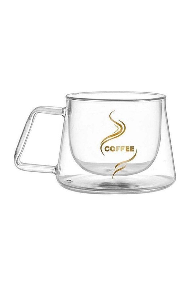 Double Layer Coffee Mug With Heat Handle Insulation Drinking Cup Transparent 9.4x7.2x7cm