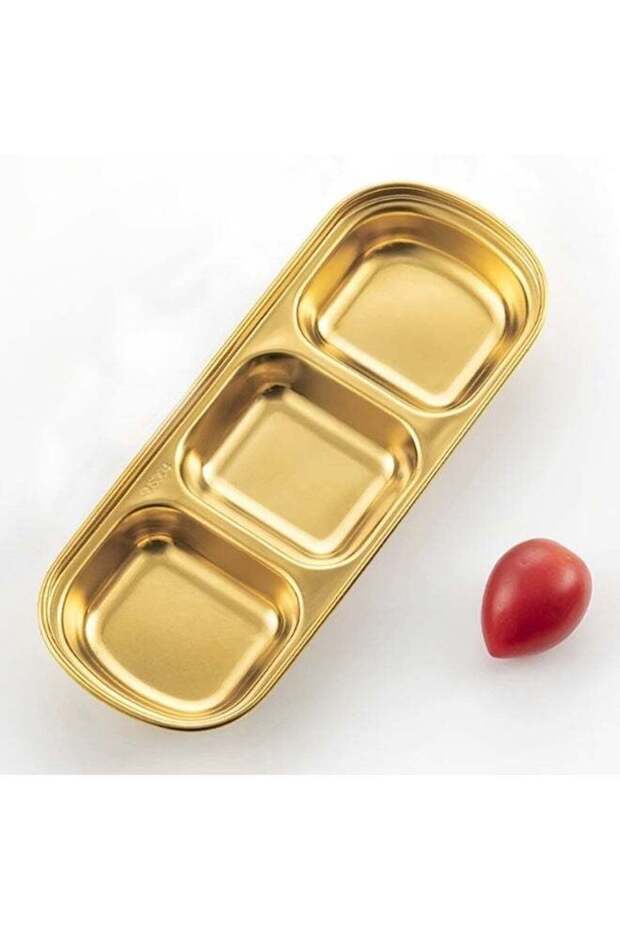 Stainless Steel Sauce Dish Divided Seasoning Sauces Dip Bowl Soy Sauce Dish 3 Compartment Sauce Pla