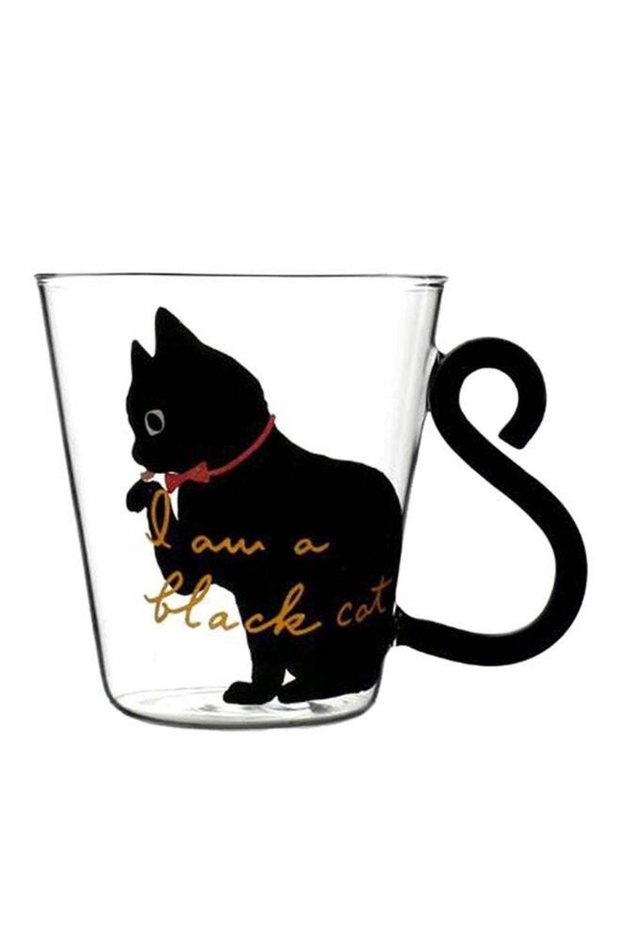 Cat Printed Tea Cup Black/Clear