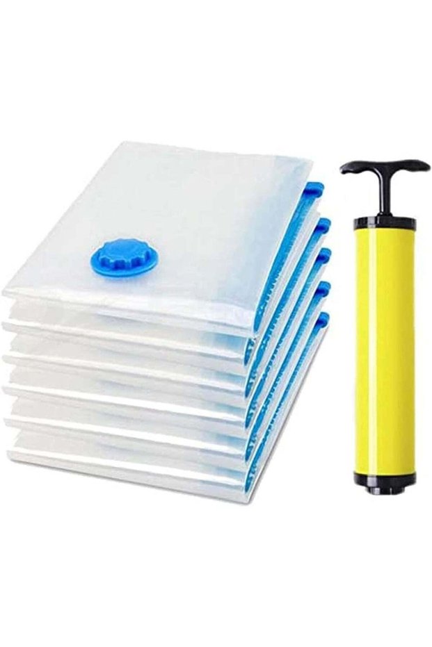 7-Piece Vacuum Storage Bag With Suction Pump Clear/Blue