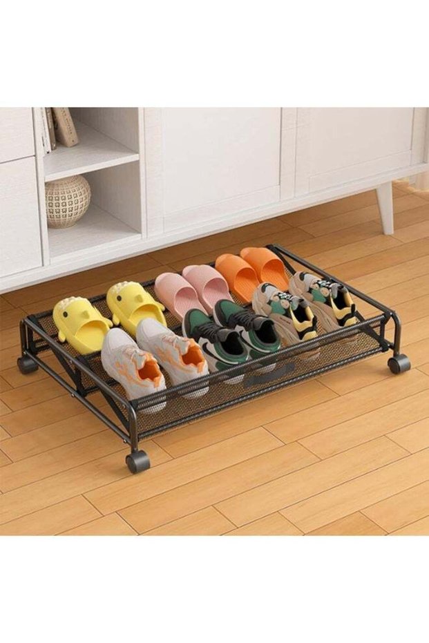 Space-Saving Under-Bed Shoe Rack with 360° Swivel Wheels - Durable Metal Organizer for Easy Shoe Storage and Organization, Multi-Purpose Sliding Design for Bedroom, Dorm, Home, Shoe Storage Organizer