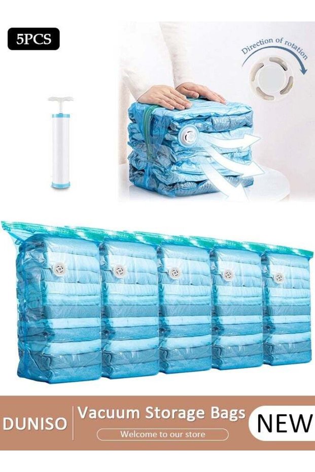 Vacuum Storage Bags-5 Compression Bags No Pump or Pump Needed Reusable Compression Bags 50*70*30cm extra Large Space Saver Home Packing Organizers for Packing, Clothes, Comforters, Blankets