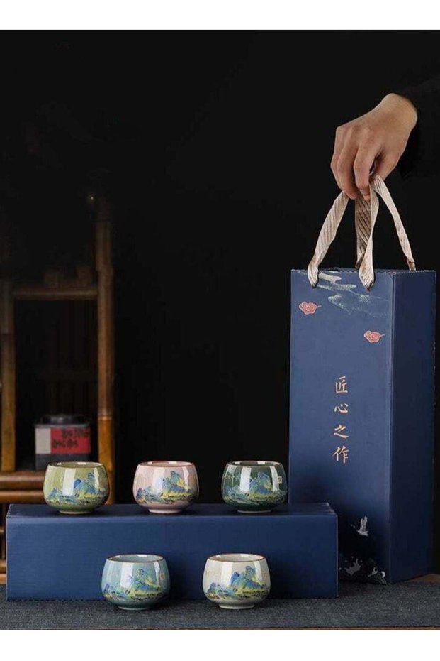 Ceramic cup Qianlijiangshan set cup gift gift box set cup