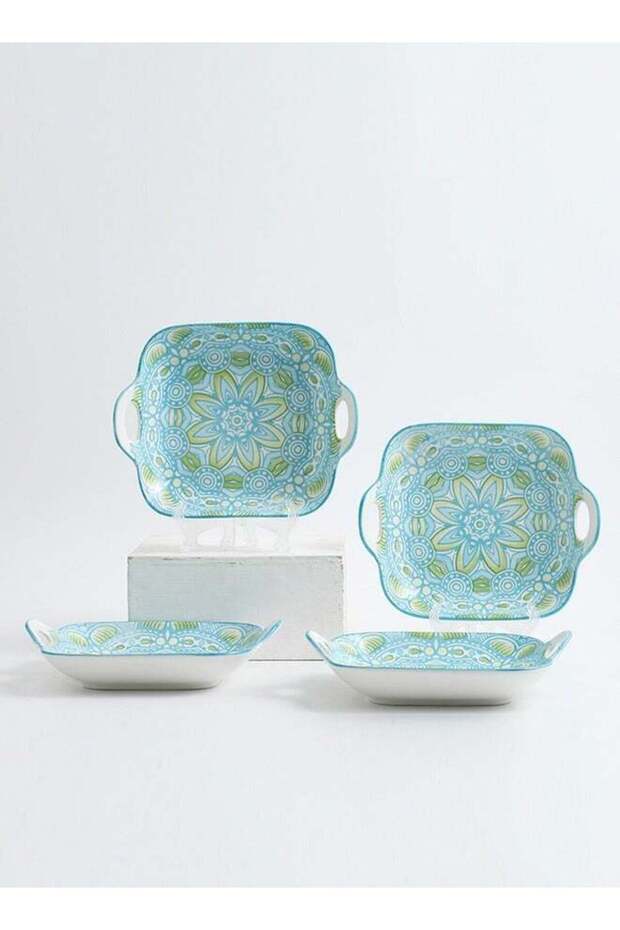 4-Piece Hand Painted Dinner Plates Multicolour 23.7x19.6x5.2cm
