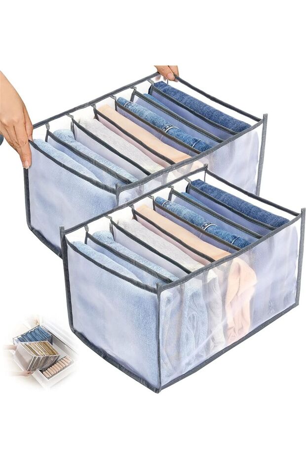 2Pcs Wardrobe Clothes Organizer 7 Grids Washable Foldable Clothes Organizer for Closet Clothing Storage Bins Drawer Mesh Separation Box