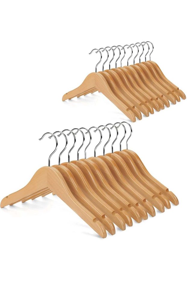 Nature Smile Pack of 20 Nature Kids Baby Children Toddler Wooden Shirt Coat Hangers with Notches and Anti-Rust Chrome Hook