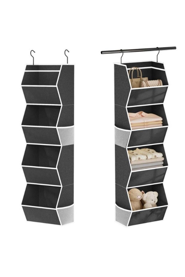 Hanging Closet Organiser, 4 Shelf, Non-Woven Fabric, Collapsible, Black