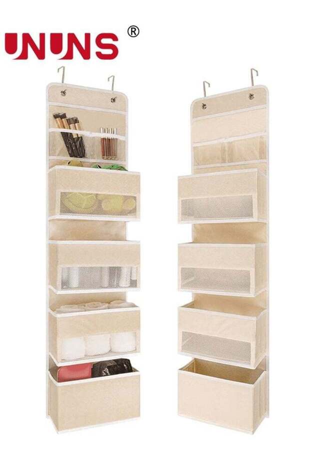 Over Door Hanging Organizer Storage,Heavy Duty Door Hanging Organizer,Nursery Closet Organizer Cabinet Storage With Perspective Window,4 Large Pockets Clothing Storage For Toys Sundries,Beige