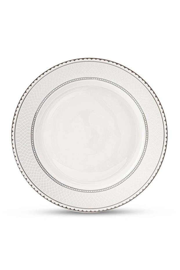 Shallow JUNA New Bone China Dinner Plate 26.7 cm – Elegant White Main Course Plate with Subtle Text