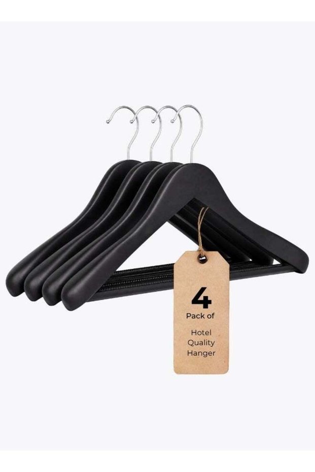 Wide Shoulder Wooden Hangers, Hotel Quality Suit Hangers,Heavy Clothes Hanger,with Non Slip Pants Bar and Smooth Finish 360° Silver Hook,for Dress, Jacket, Suit