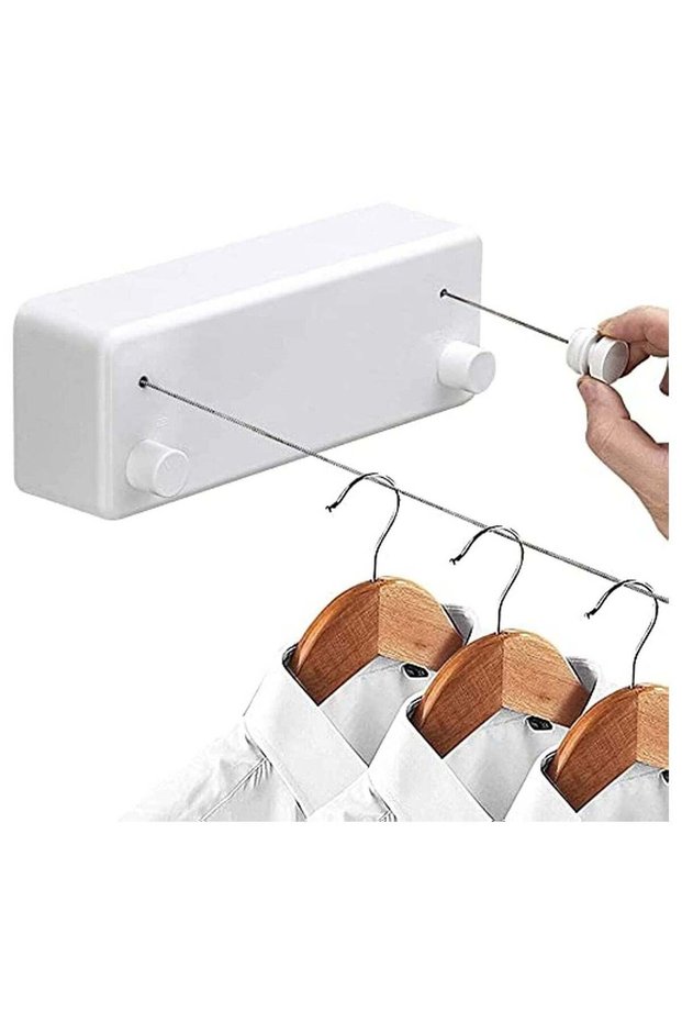 Retractable Clothesline (Double line), Indoor Outdoor Wall Mounted Clothes Dryer Rope Clothing Retracting Adjustable Stainless Steel Line, 13.8 Feet