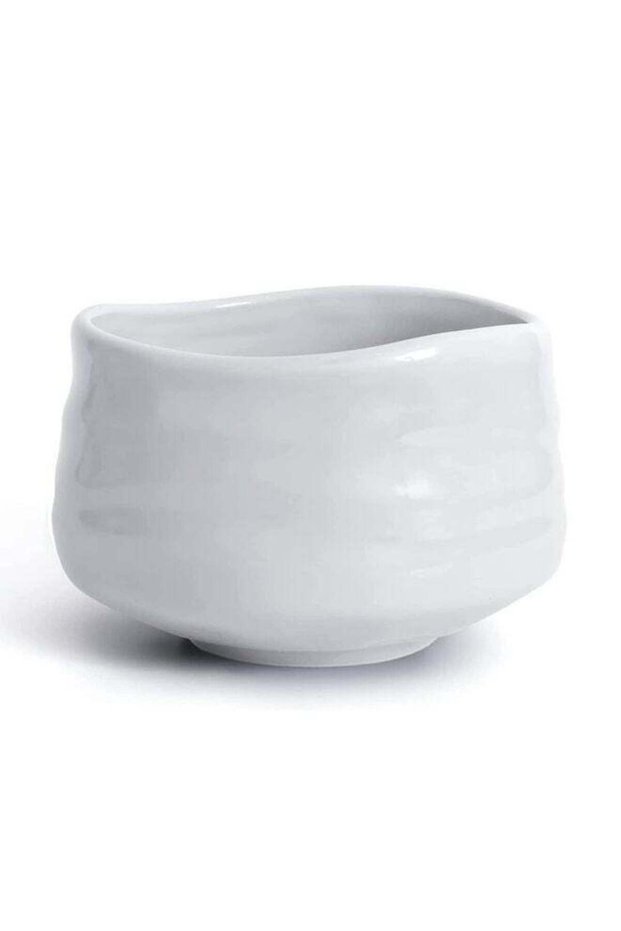 Traditional Matcha Tea Bowl with Pour Spout - Hand Made Porcelain with White Matte Glaze - For Perf