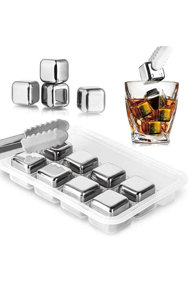 8 Pcs Whiskey Stones, Stainless Steel Ice Cubes, Reusable Beverage Chilling Rocks, Quickly Cool Down Drink, for Scotch, Bourbon, Drinking Gift for Men Dad Husband