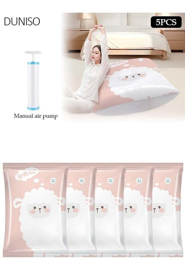 80x56CM Vacuum Storage Bags 5 Pack, Heavy-Duty Reusable Space Saver Bags for Bedding, Pillows & Clothes, Ideal for Travel & Home Organization, Compression Bags with Hand Pump