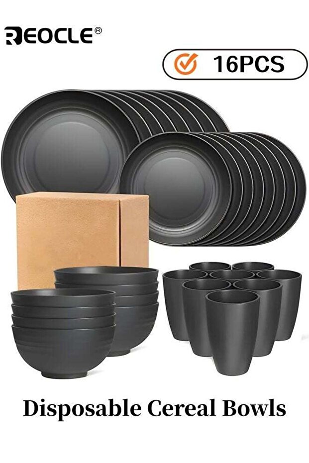 16-Piece Kitchen Wheat Straw Dinnerware Set Service for 4 Includes Dinner Plates Dessert Plates Cer