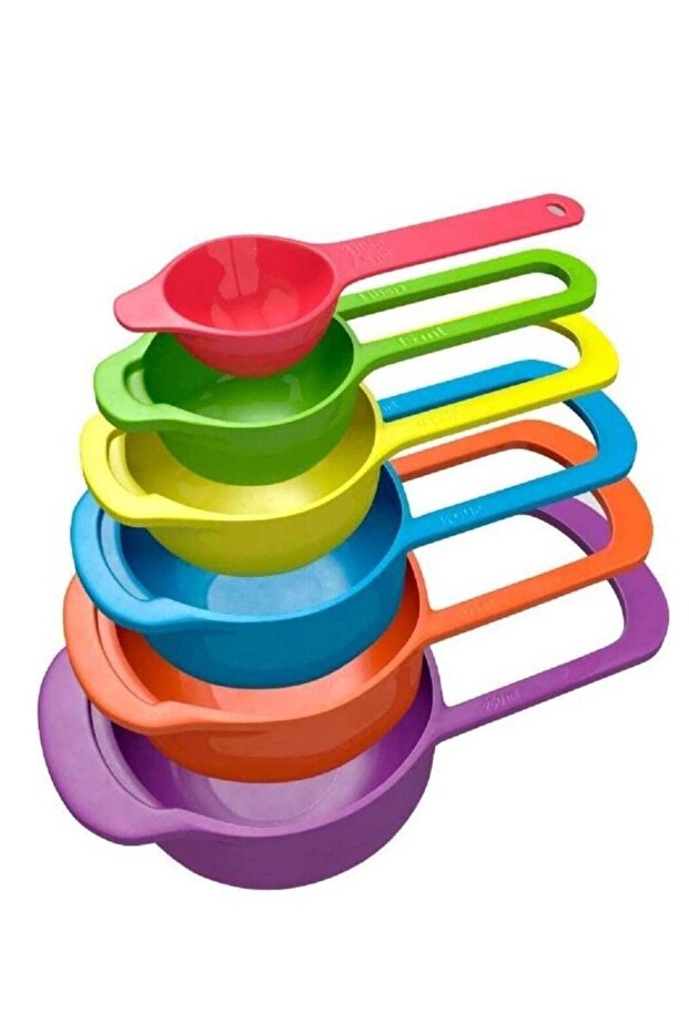 6 Pcs of Plastic Measuring Cups and Spoons Set. Stackable, Space Saving, Multicolour
