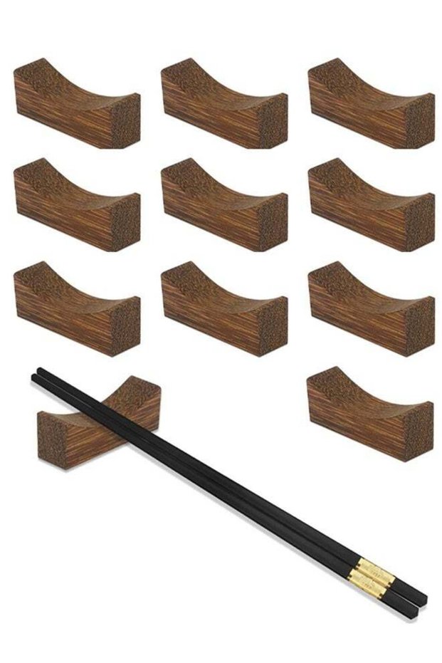 10PCS Quality Wooden Chopsticks Rests and Holders for Spoons Forks Knives Tableware, Natural Healthy Cutlery Rest Stand Rack Set for Home Kitchen Restaurant Party Dinner Dining Tidy