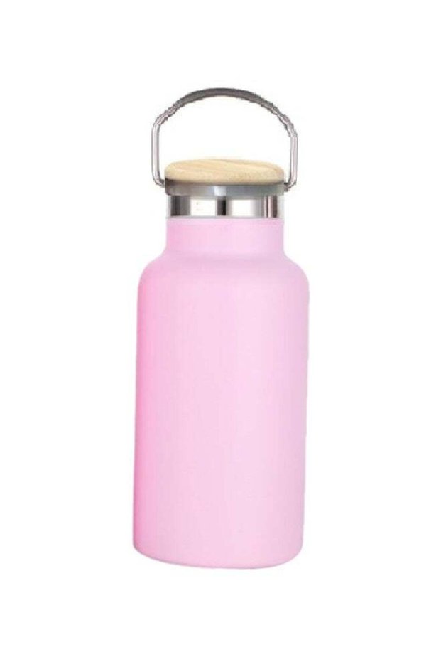 Double Wall Water Bottle With Bamboo Lid Pink 350ml