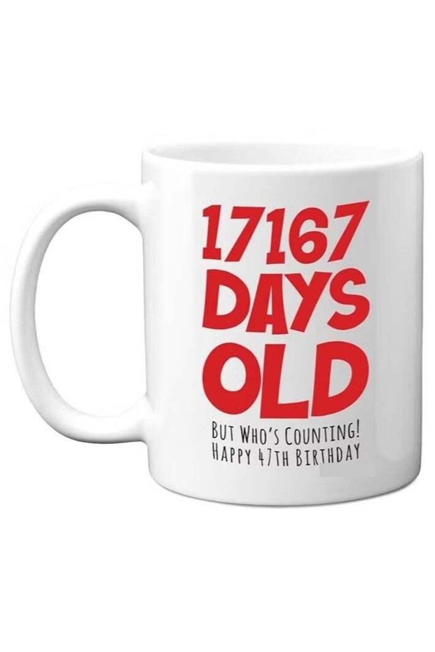 47th Birthday Mug Gift for Men Women Him Her - 17167 Days Old - Funny Adult Forty-Seven Forty-Seventh Happy Birthday Present for Brother Dad Mum Uncle Auntie, 11oz Ceramic Dishwasher Safe Coffee Mugs
