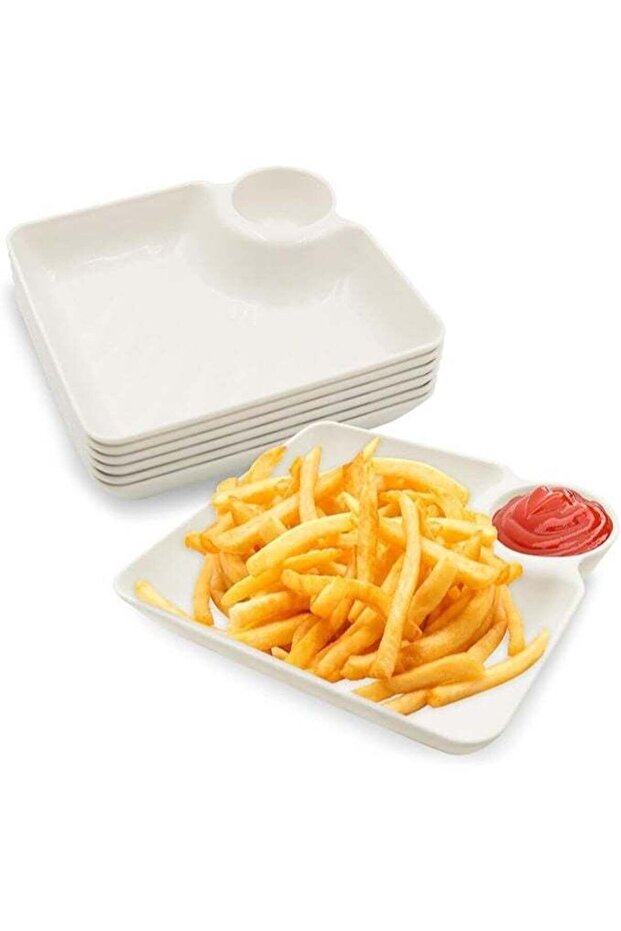 7Pcs Chips and Dip Serving Dish, Plastic Divided Serving Tray with Dipping Sauce Compartment, Easy