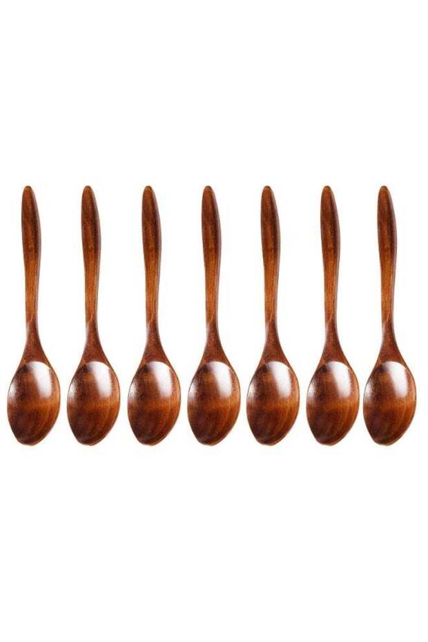 7 PCS Small Wooden Spoons Honey spoons for Tea Smooth WoodenTeaspoon for Coffee Ellipse Serving Wood Spoons