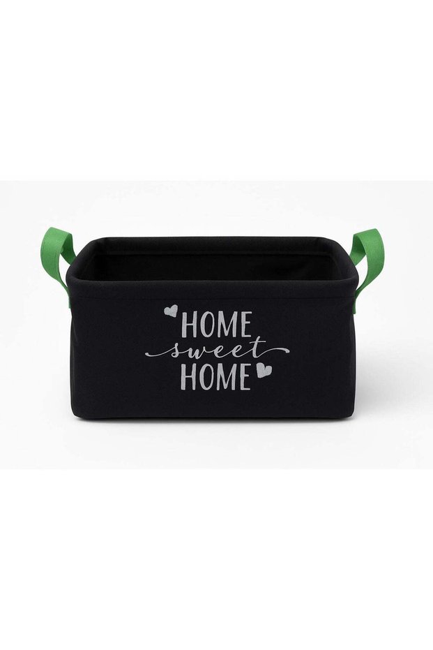 Black Fabric Storage Box with Green Handles – Foldable Organizer Bin for Clothes, Toys & Home Organization