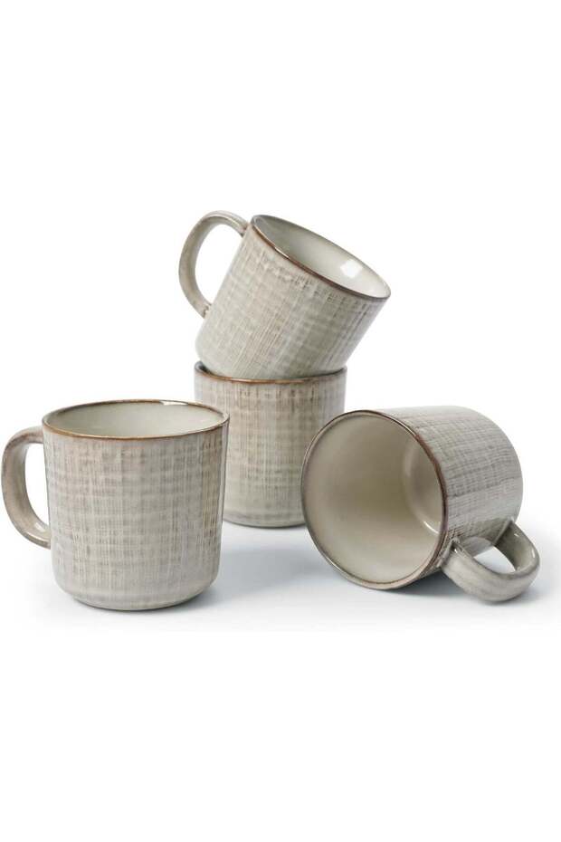 famiware Moonlight Coffee Mug Set of 4 - 14oz Stoneware Mugs with Linen Finish