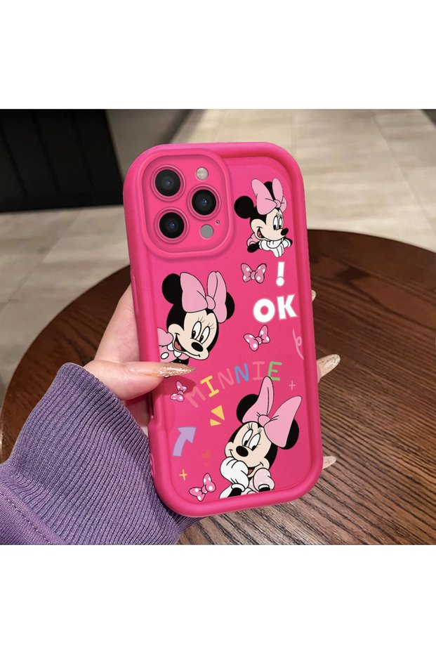 حافظة سيليكون باللون الأحمر الوردي متوافقة مع هاتف iPhone 13 Pro، مقاومة للصدمات، حماية للكاميرا، نمط ميني وفيونك