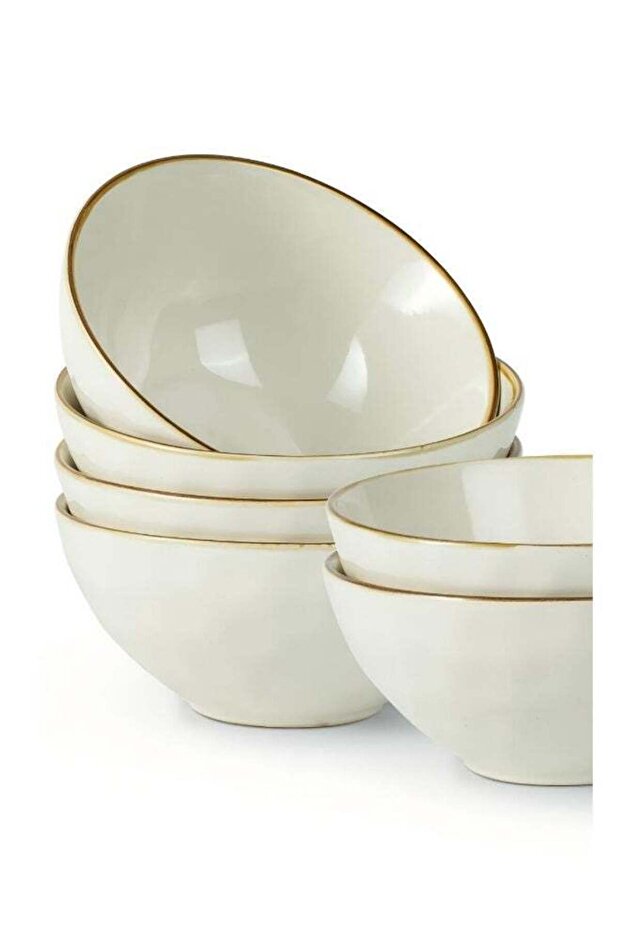 Ocean Series 6 Pieces Cereal Bowl Set, Round, Vanilla White