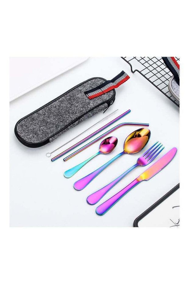 8-Piece Stainless Steel Tableware Set Pink/Gold/Grey