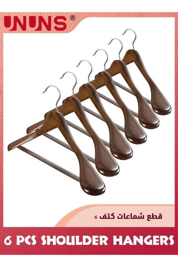 Wide Shoulder Wooden Hangers,6 Pcs 100% Solid Wooden Clothes Hanger With Non Slip Pants Bar,Smooth Finish 360° Swivel Hook Wood Suit Hanger Heavy Coat Hangers For Closet Dress Jacket,Vintage