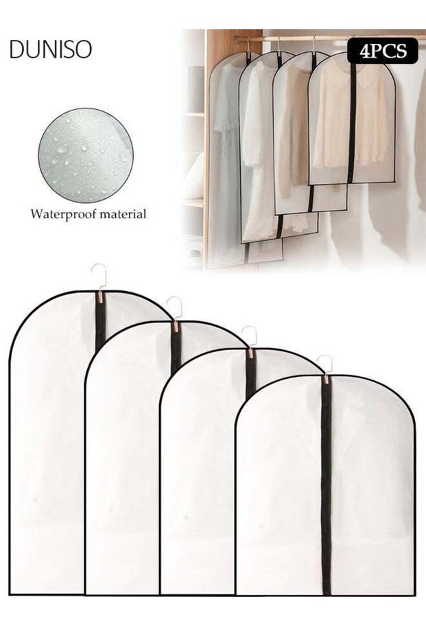 4 Pack Hanging Garment Bag Lightweight Full Zipper Suit Bags, Clear Clothes Dust Covers with Black Zipper