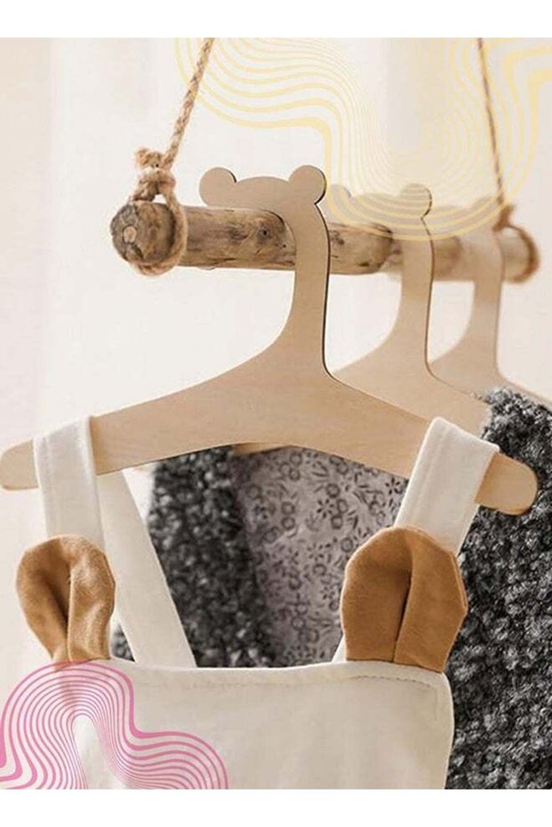 20Pcs Wooden Baby Hangers, Cute Bear Ear Design Infant Clothes Hangers for Baby Girls Boys, Natural Wood Nursery Hanger Set (22x12cm)