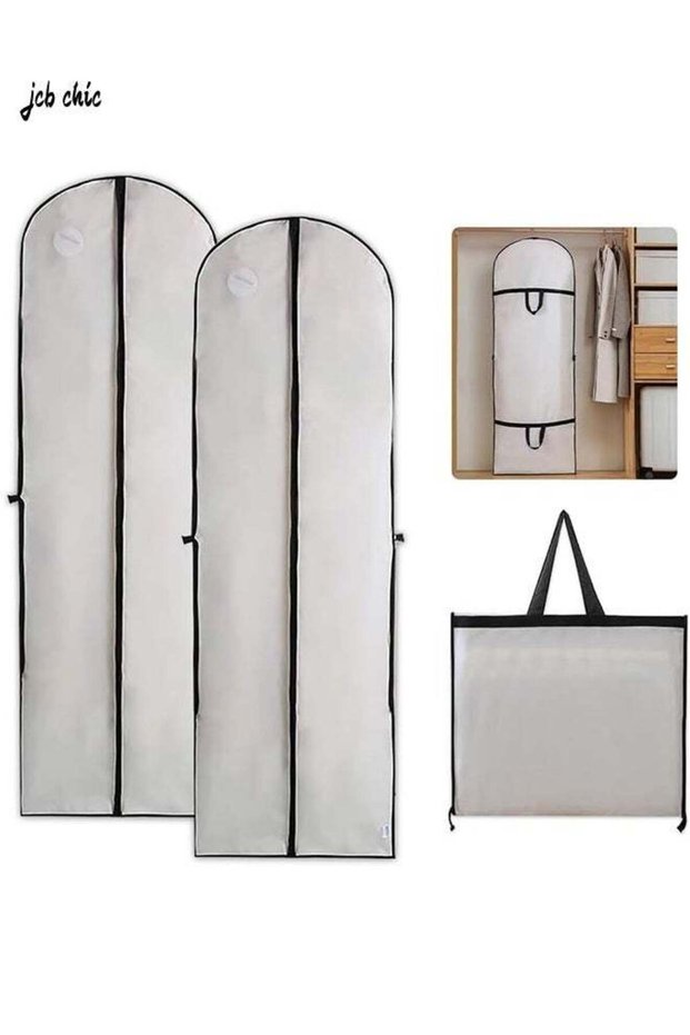 Garment Bag Long 180 x 60 cm, Pack of 2 Foldable Garment Covers with Handles,Breathable Garment Bags with Zip, Dustproof Clothing Protective Bag, Garment Bag for Wedding Dresses, Evening Dresses