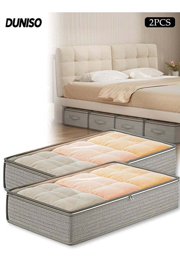 2-Piece Under Bed Clothing Storage Bags, Large Foldable Clothes Storage Bins with Clear Top, Fabric Zip Storage Box , Waterproof Thick Non-woven Closet Organizers, Bedding Duvet Storage, 80 x40 x 18
