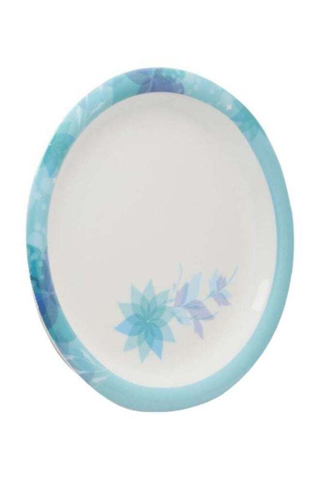 Spring Printed Round Plate White/Blue
