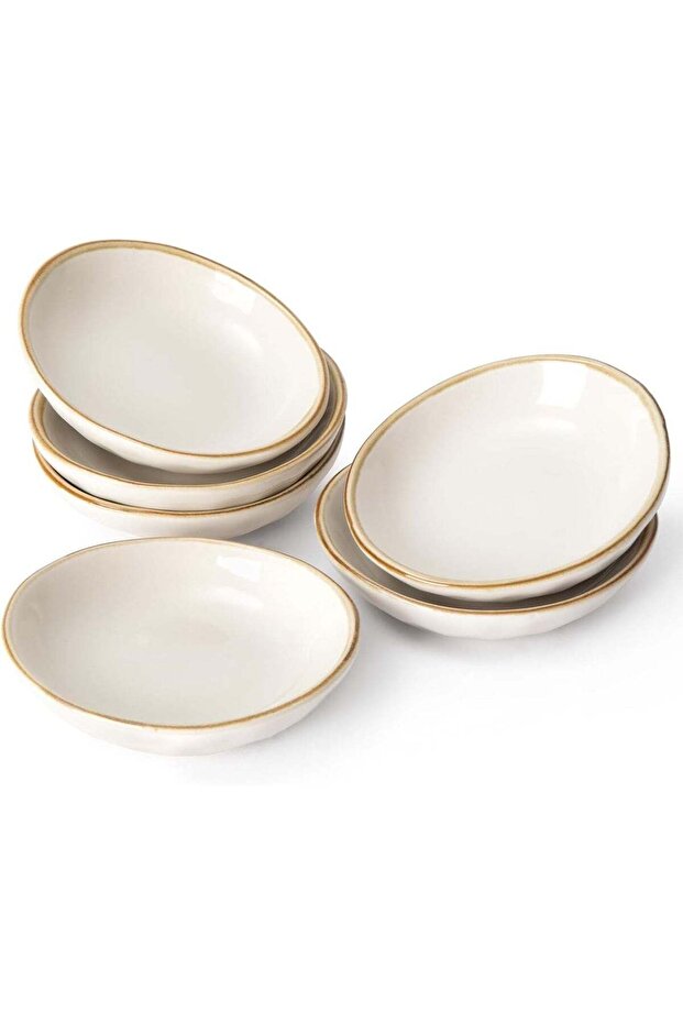 famiware Ocean Soy Sauce Dishes Set of 6 - Oval Ceramic Dipping Bowls for Appetizers and Snacks, Di