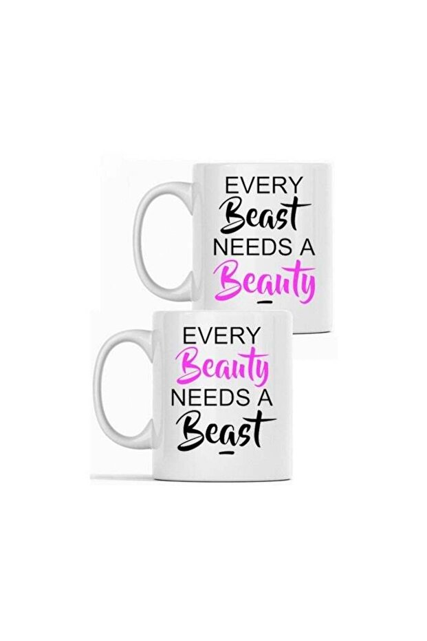 "Celebrating the Perfect Pair: A Charming Mug Set for 'Every Beast Needs a Beauty, Every Beauty Needs a Beast' to Honor True Love and Partnership"