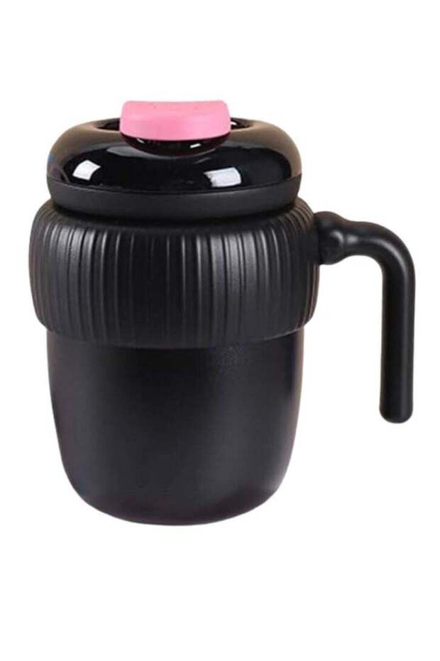 Super Cute Black Coffee Water Cup, Vacuum Insulated Stainless Steel, Leak-Proof, 12 Hours Hot & Cold, 420ml, Black