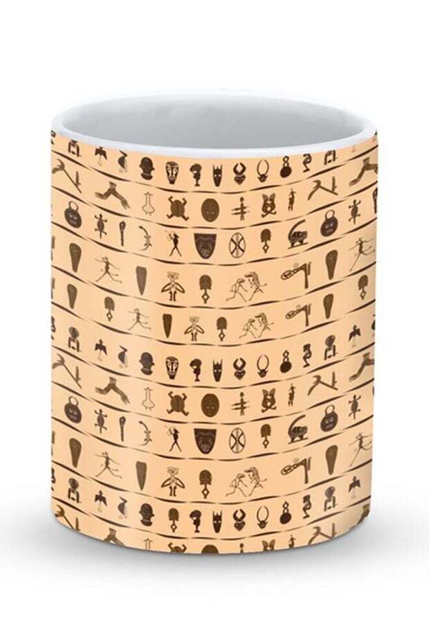 Premium Tribal Hieroglyphics Designer Mug Beige/Brown 325ml