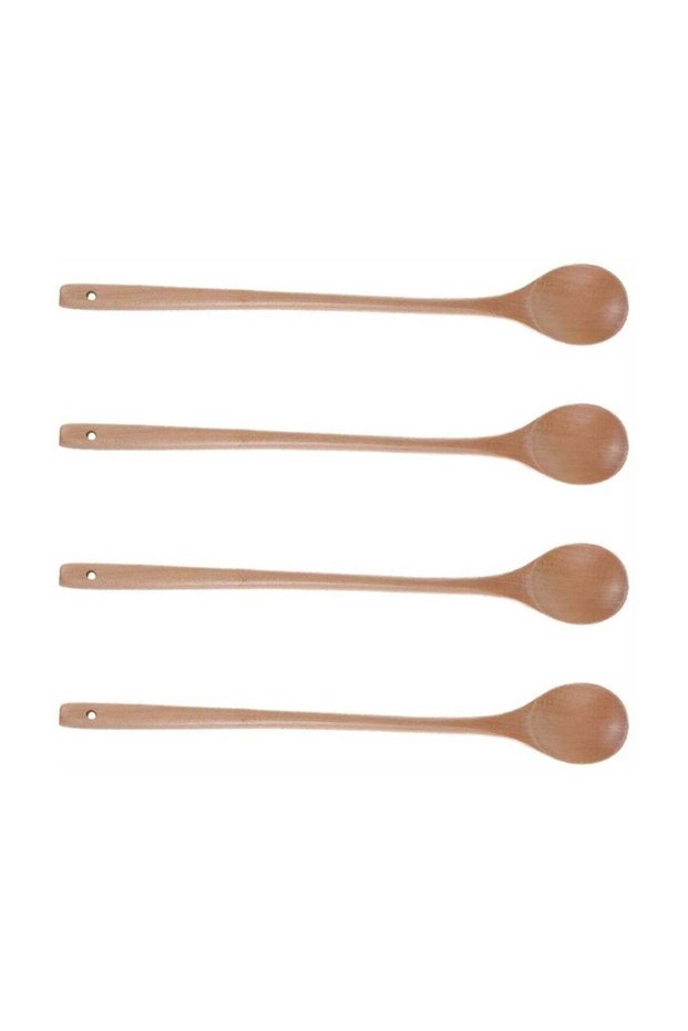 Set of 4 Wooden Mixing Spoons Long Handle Ideal for Cooking Stirring and Serving Kitchen Utensils 33CM