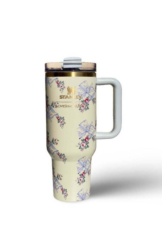 Stanley Love Shack Fancy H2.0 Flow State 40oz Rosa Beaux Blue Tumbler, Stainless Steel Vacuum Insulated Quencher with Lid, Straw, Pouch and Stopper in Elegant Gift-Ready Packaging, Keeps Drinks Cold