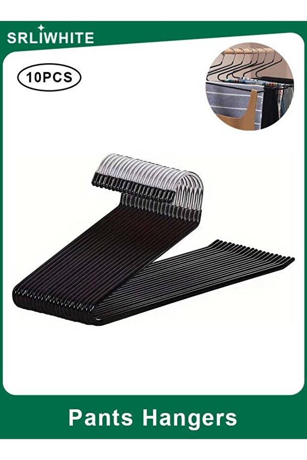 10 Pack Non-Slip Pants Hangers, Open-Ended Space-Saving Metal Trouser Hangers, Durable Anti-Rust S-Type Slacks and Jeans Hangers (Black)