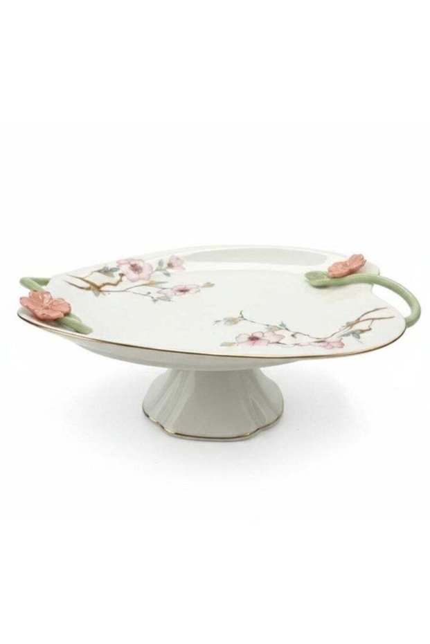 Angela Floral Premium Footed Ceramic Fruit Serving Plate 29x12cm, White