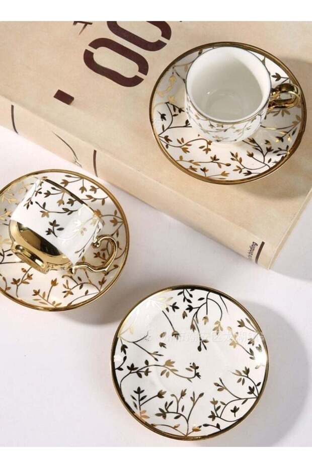 Ceramic coffee cup, electroplated European coffee cup set, coffee cup gift set, ceramic tea cup and saucer 6-piece set