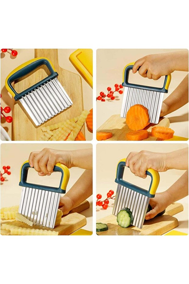 Crinkle Cutter Knife, Potatoes Crinkle Fry Cut and Vegetable Cutter for Veggies, Stainless Steel Carrot Slicer, Multifunctional Kitchen Potato Cutter。