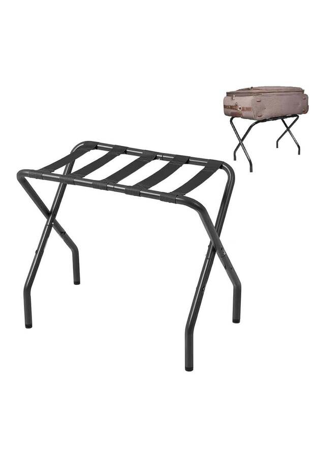 Sturdy Foldable Metal Luggage Rack with Strong Nylon Straps – Portable Suitcase Stand for Home, Travel & Guest Rooms – Heavy-Duty 45Kg Capacity