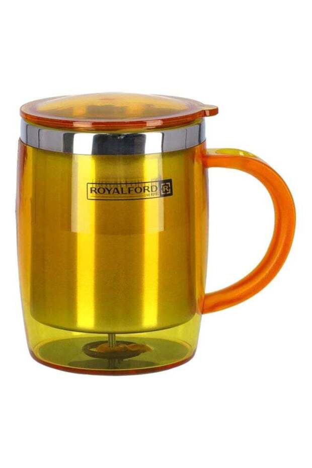 Royalford 414 ml Double-Wall Travel Mug, Portable | Stainless Steel Inner, Leak-Resistant Lid, High-Grip Handle | Ideal for Hot, Cool | Hot Cold | Travel | Orange / Yellow | RF6154OR Orange/Yellow 41