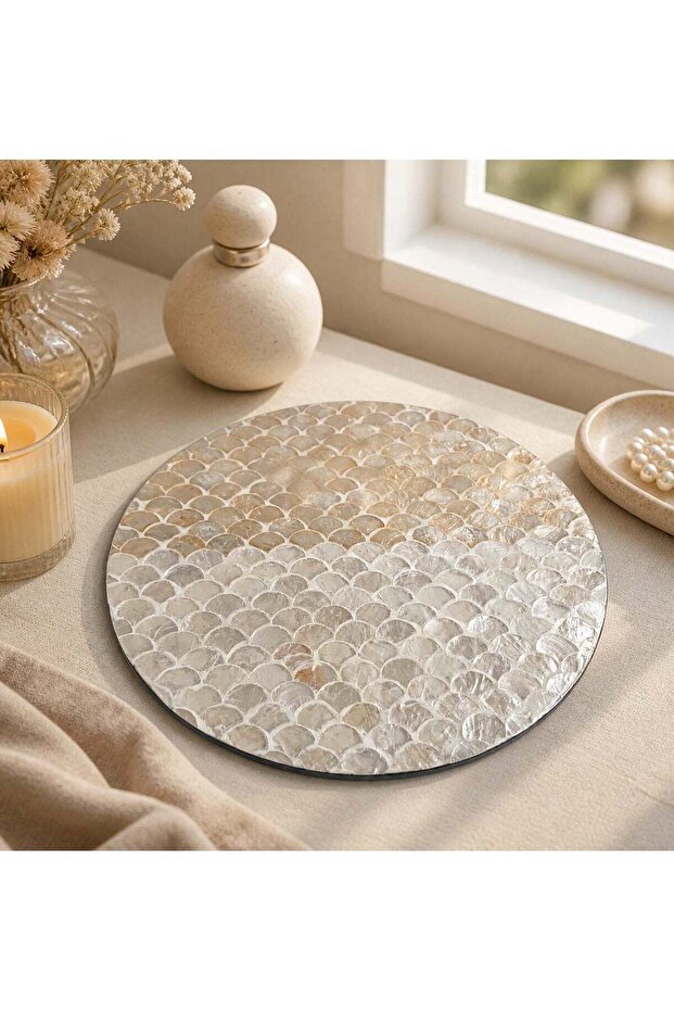 Round Shell Scale Decorative Serving Tray White 19 cm